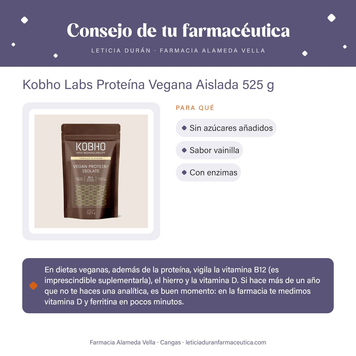 Kobho Labs Proteína Vegana Aislada 525 g – consejo de tu farmacéutica