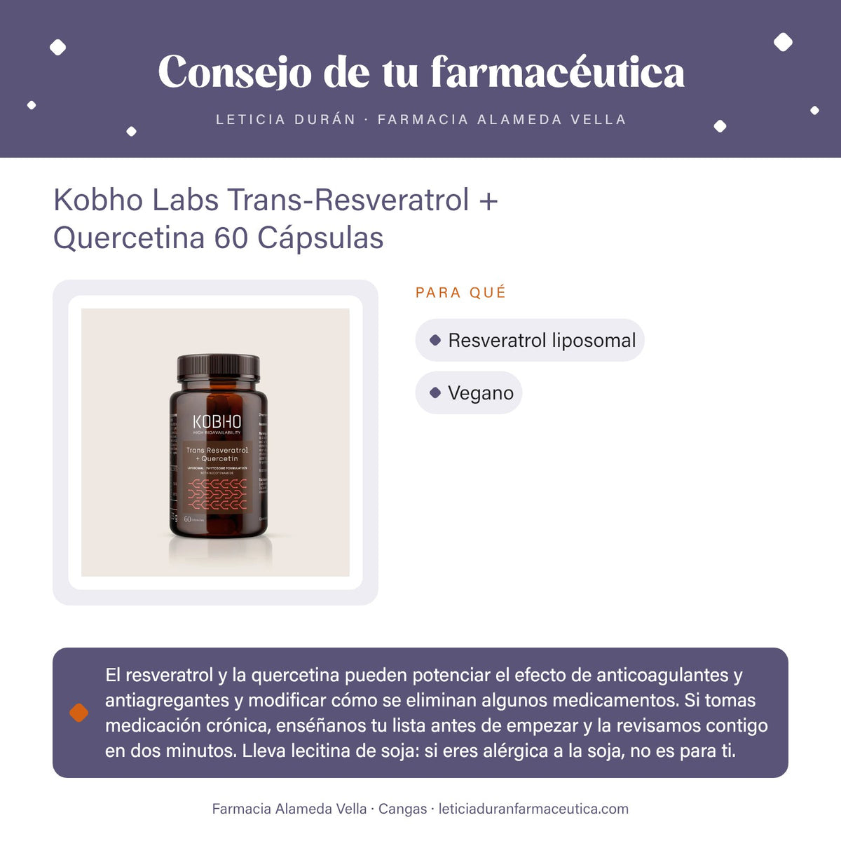 Kobho Labs Trans-Resveratrol + Quercetina 60 Cápsulas – consejo de tu farmacéutica