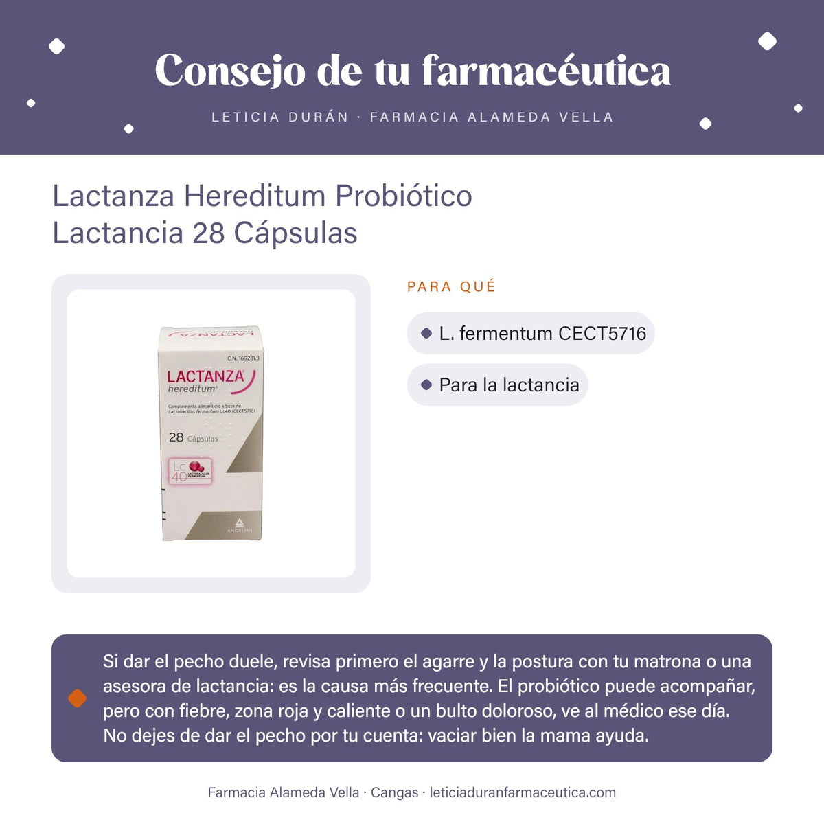 Lactanza Hereditum Probiótico Lactancia 28 Cápsulas – consejo de tu farmacéutica