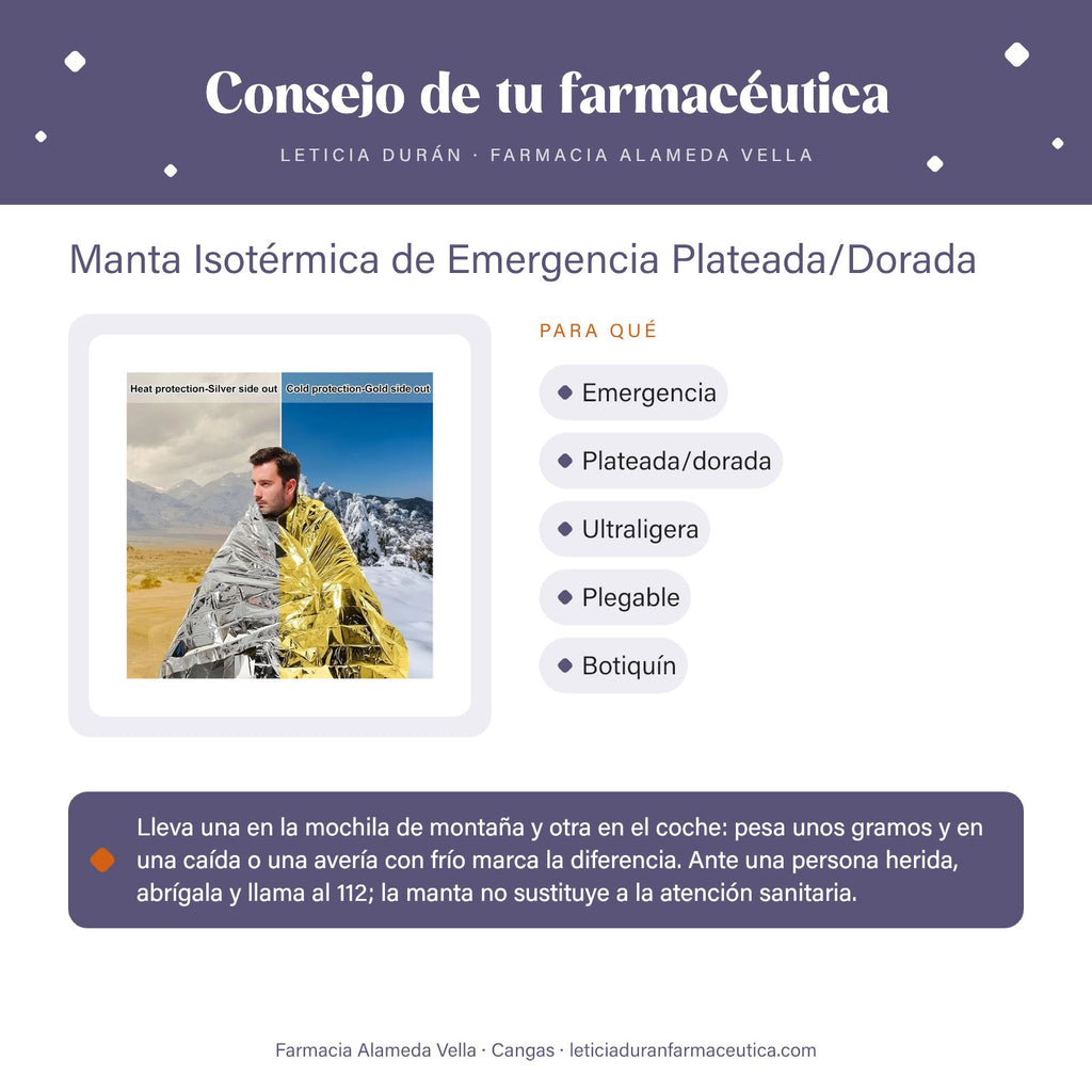 Manta Isotérmica de Emergencia Plateada/Dorada – consejo de tu farmacéutica