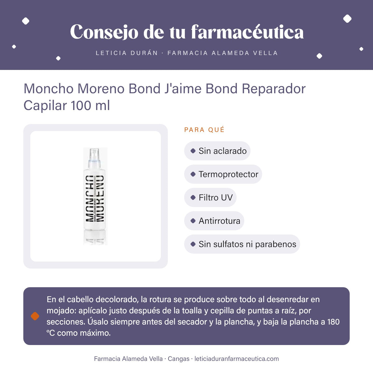 Moncho Moreno Bond J'aime Bond Reparador Capilar 100 ml – consejo de tu farmacéutica