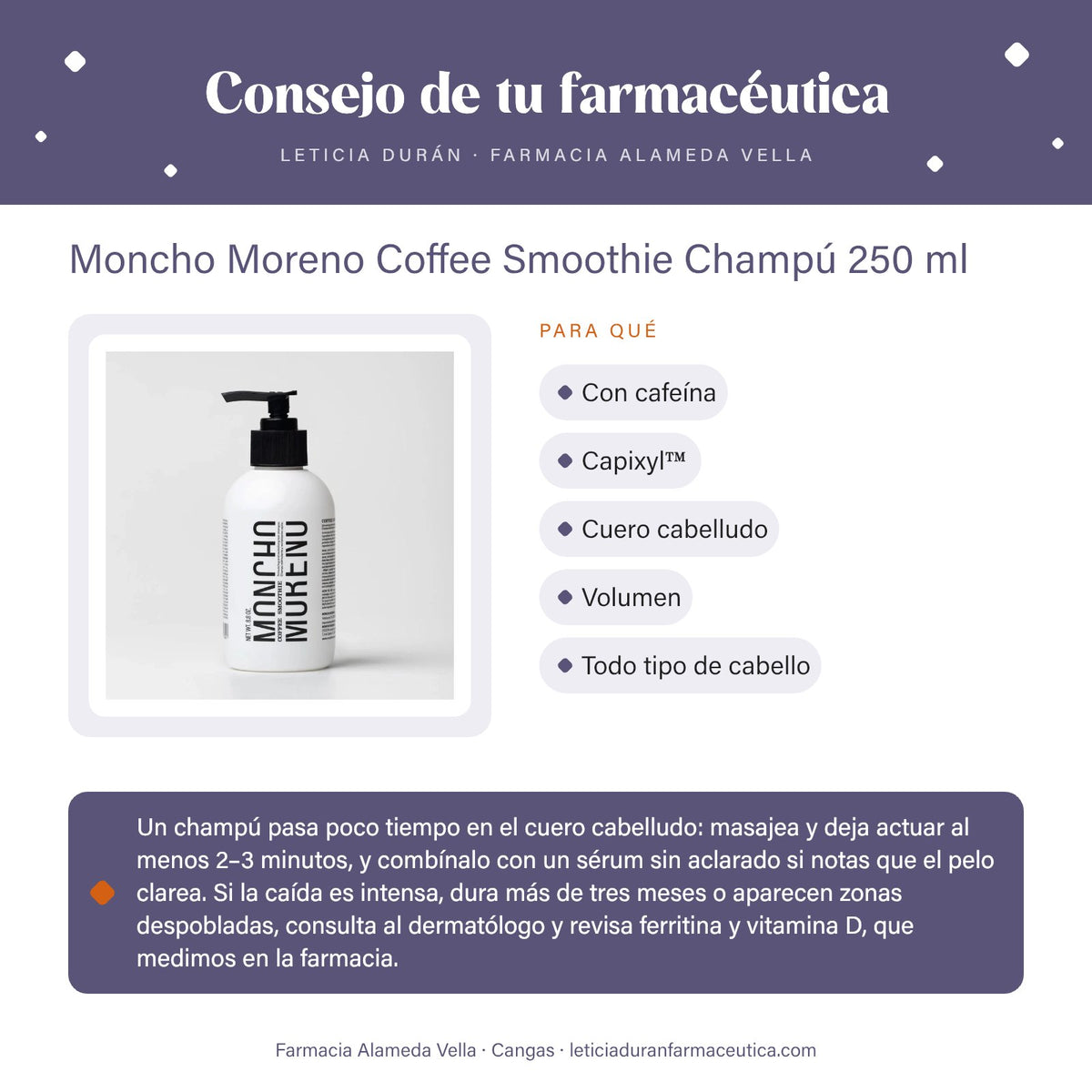 Moncho Moreno Coffee Smoothie Champú 250 ml – consejo de tu farmacéutica
