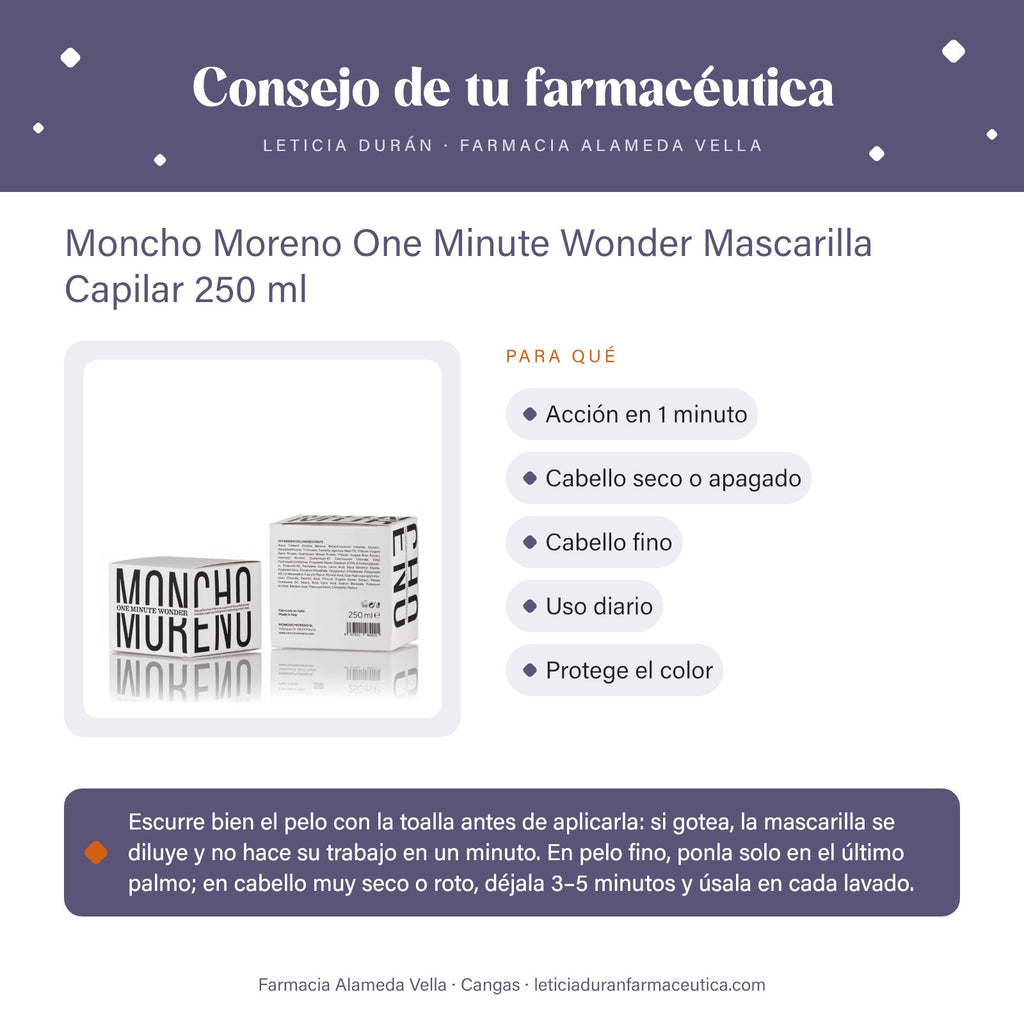 Moncho Moreno One Minute Wonder Mascarilla Capilar 250 ml – consejo de tu farmacéutica