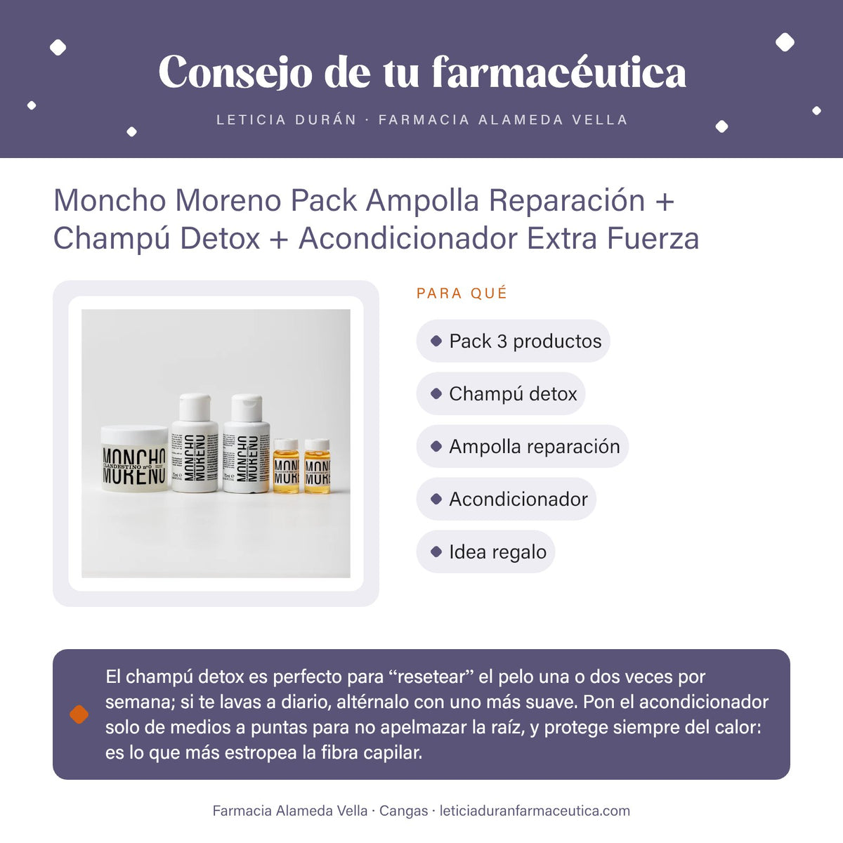 Moncho Moreno Pack Ampolla Reparación + Champú Detox + Acondicionador Extra Fuerza – consejo de tu farmacéutica