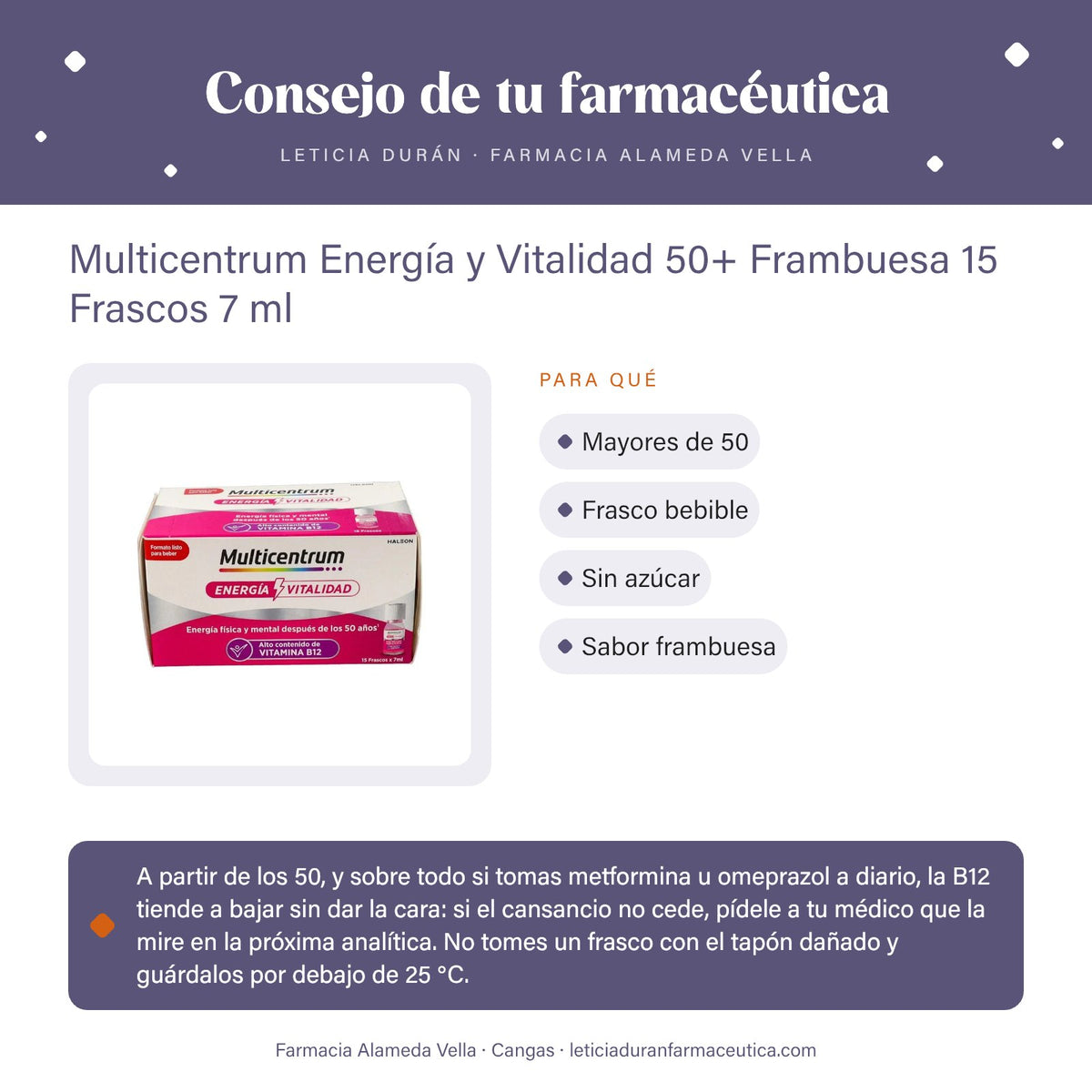 Multicentrum Energía y Vitalidad 50+ Frambuesa 15 Frascos 7 ml – consejo de tu farmacéutica