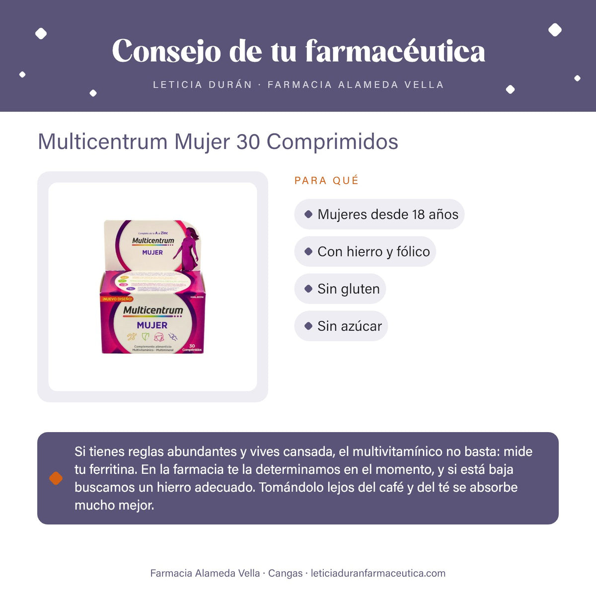 Multicentrum Mujer 30 Comprimidos – consejo de tu farmacéutica
