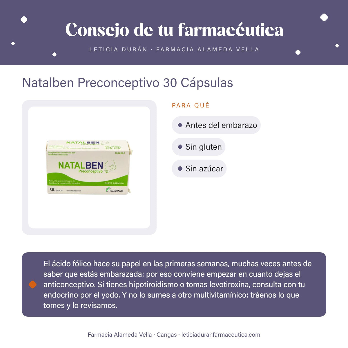 Natalben Preconceptivo 30 Cápsulas – consejo de tu farmacéutica