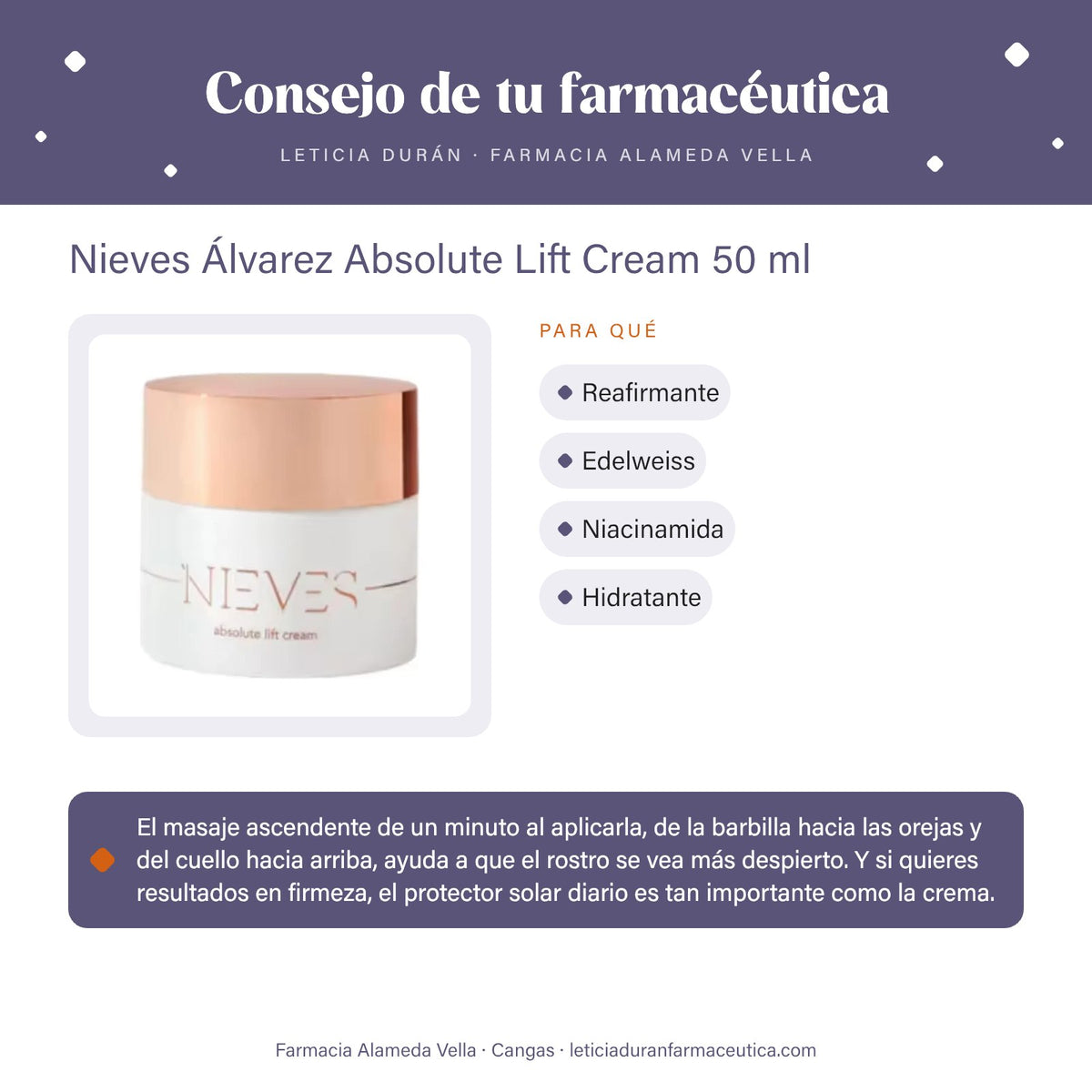 Nieves Álvarez Absolute Lift Cream 50 ml – consejo de tu farmacéutica