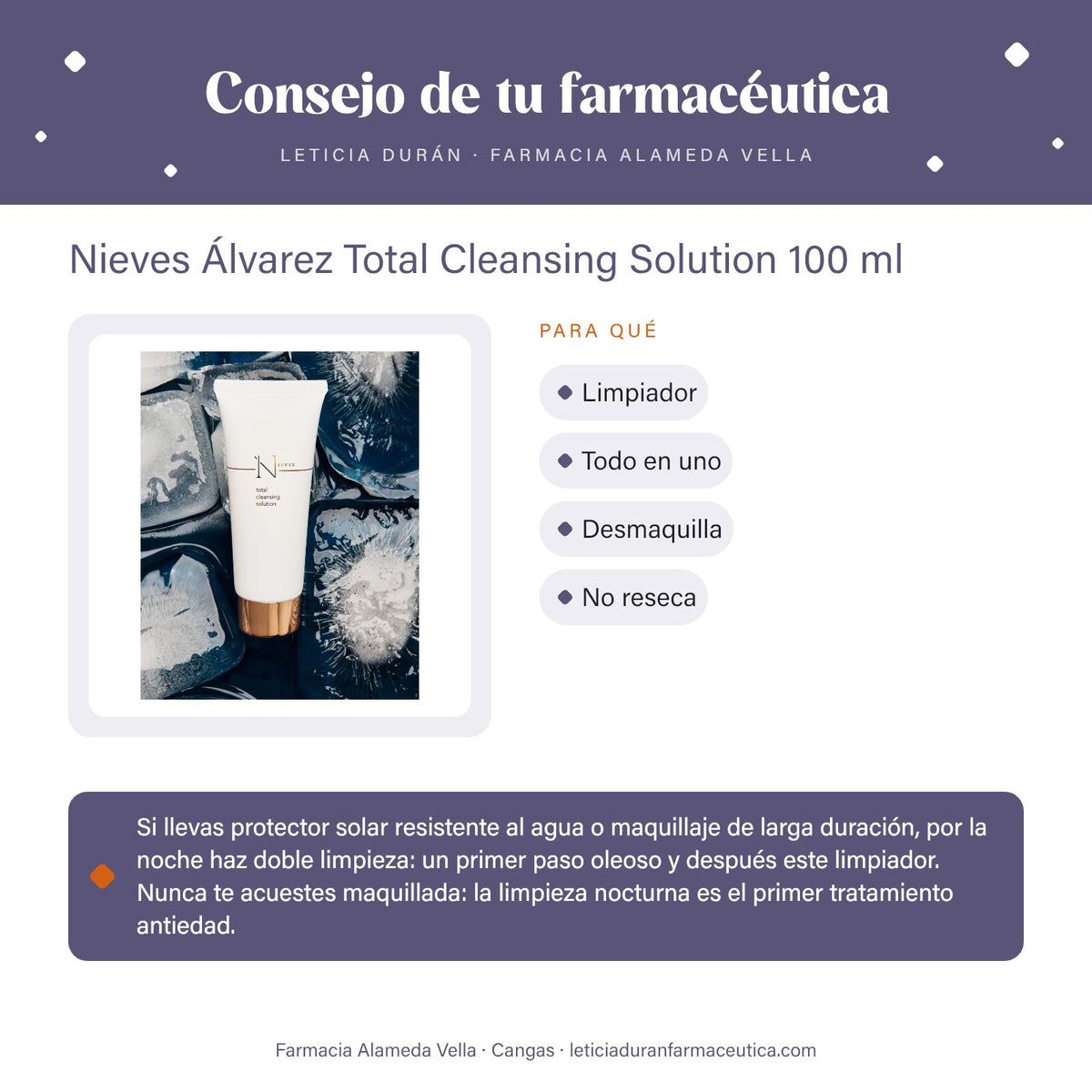 Nieves Álvarez Total Cleansing Solution 100 ml – consejo de tu farmacéutica