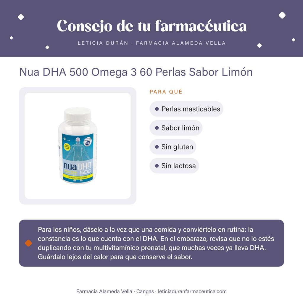 Nua DHA 500 Omega 3 60 Perlas Sabor Limón – consejo de tu farmacéutica