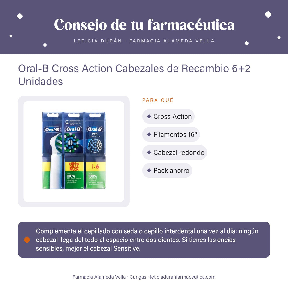 Oral-B Cross Action Cabezales de Recambio 6+2 Unidades – consejo de tu farmacéutica