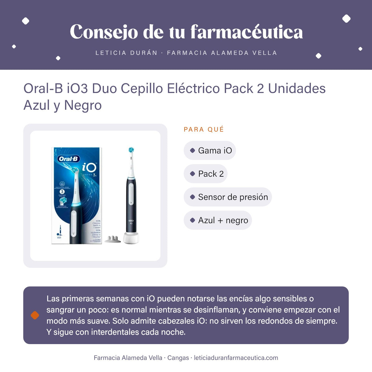 Oral-B iO3 Duo Cepillo Eléctrico Pack 2 Unidades Azul y Negro – consejo de tu farmacéutica