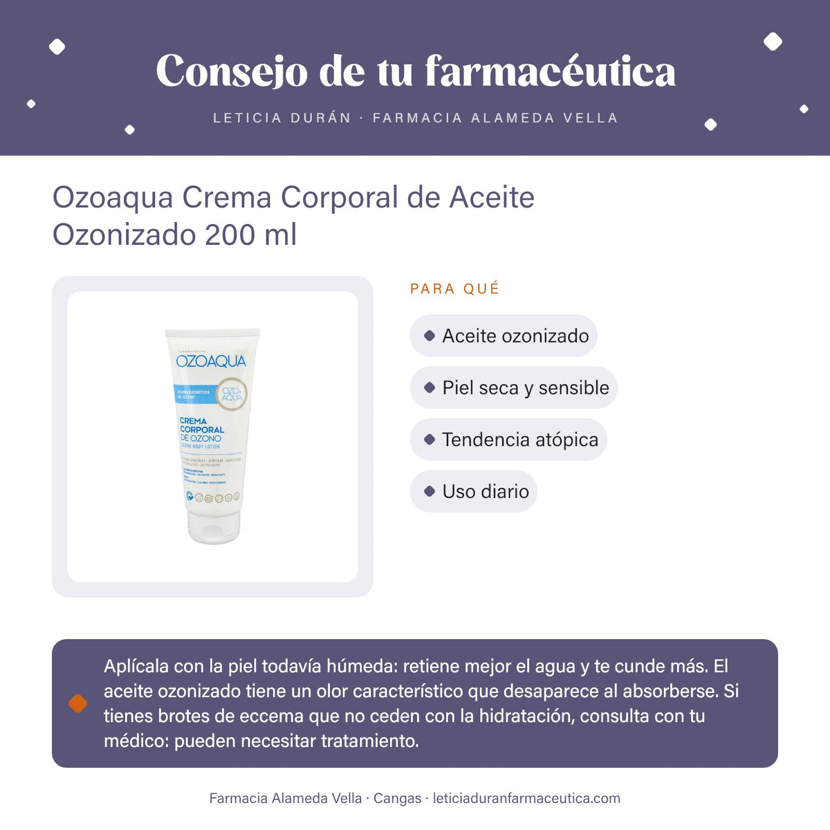 Ozoaqua Crema Corporal de Aceite Ozonizado 200 ml – consejo de tu farmacéutica