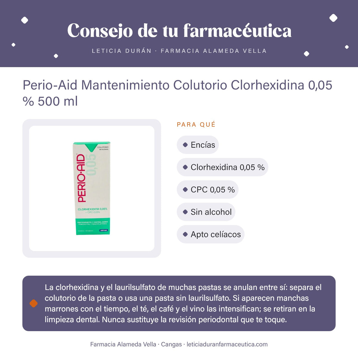 Perio-Aid Mantenimiento Colutorio Clorhexidina 0,05 % 500 ml – consejo de tu farmacéutica