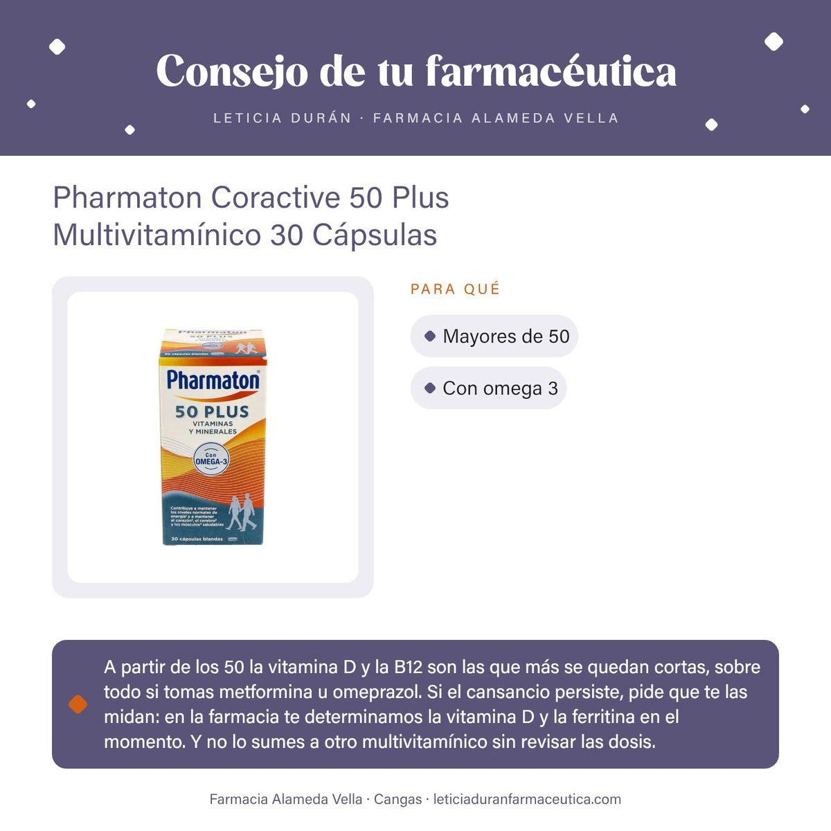Pharmaton Coractive 50 Plus Multivitamínico 30 Cápsulas – consejo de tu farmacéutica