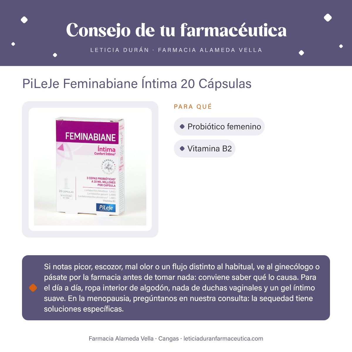 PiLeJe Feminabiane Íntima 20 Cápsulas – consejo de tu farmacéutica