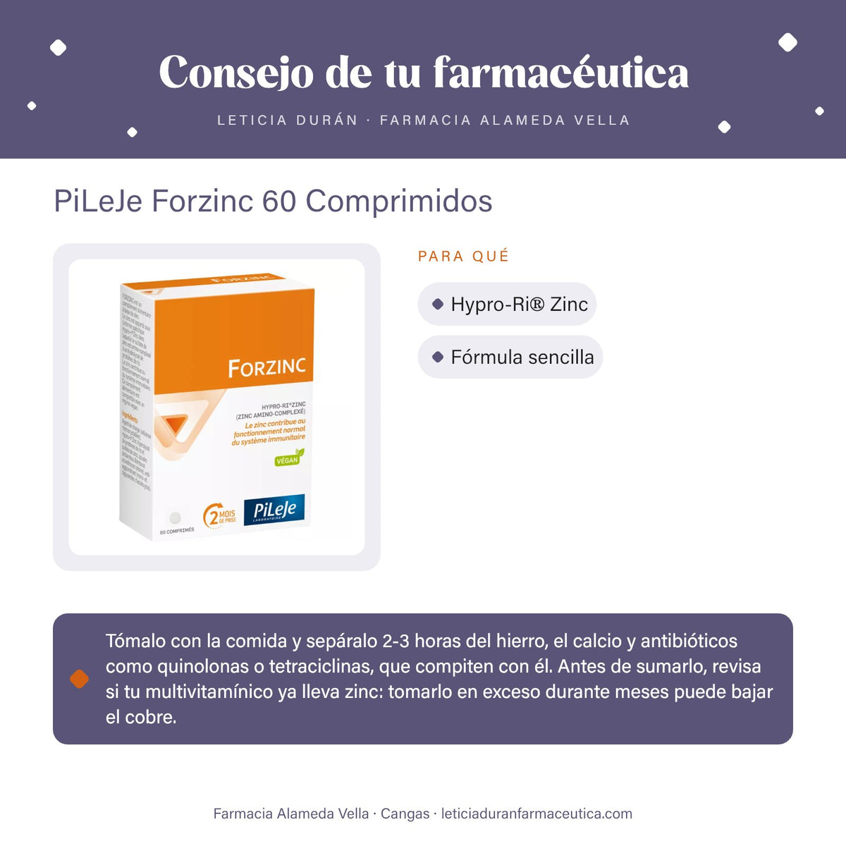 PiLeJe Forzinc 60 Comprimidos – consejo de tu farmacéutica
