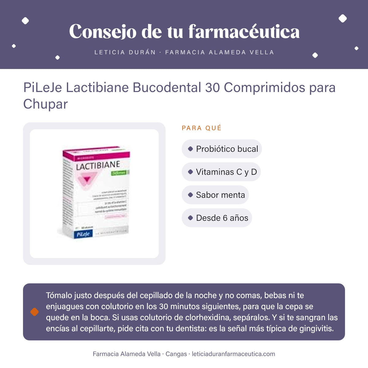 PiLeJe Lactibiane Bucodental 30 Comprimidos para Chupar – consejo de tu farmacéutica