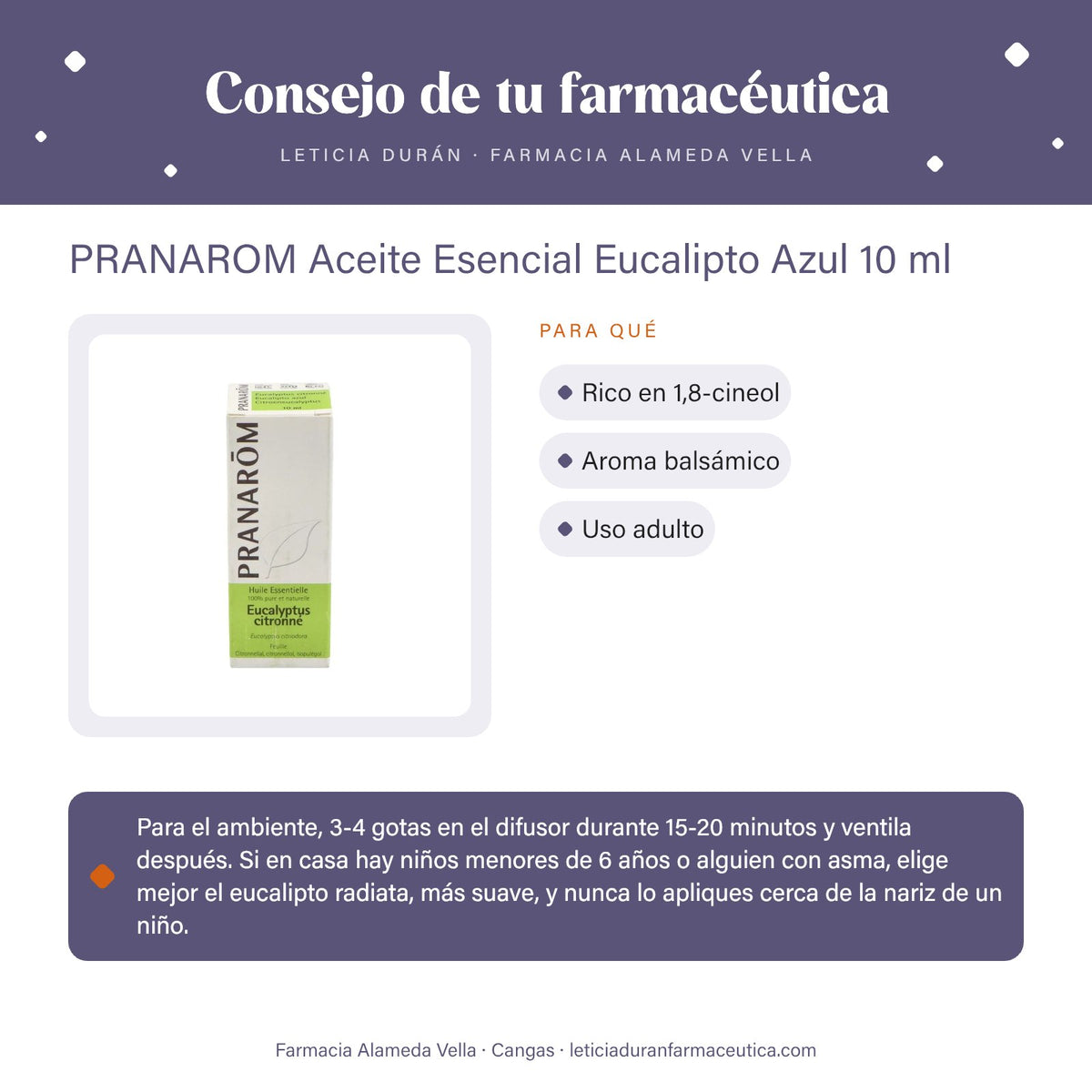 PRANAROM Aceite Esencial Eucalipto Azul 10 ml – consejo de tu farmacéutica