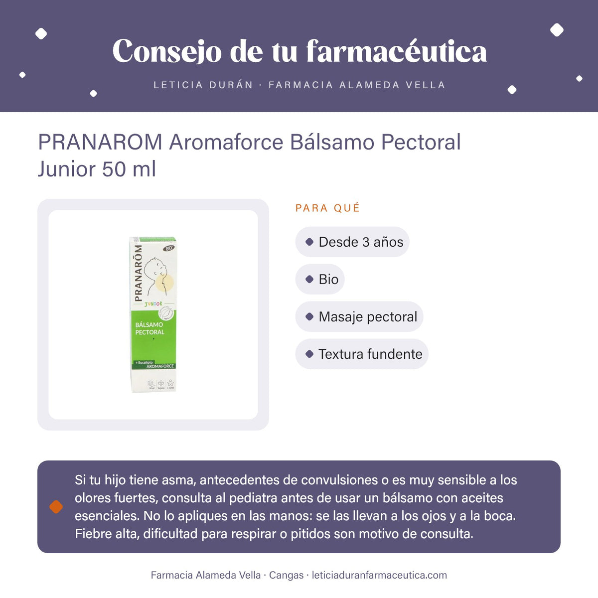 PRANAROM Aromaforce Bálsamo Pectoral Junior 50 ml – consejo de tu farmacéutica
