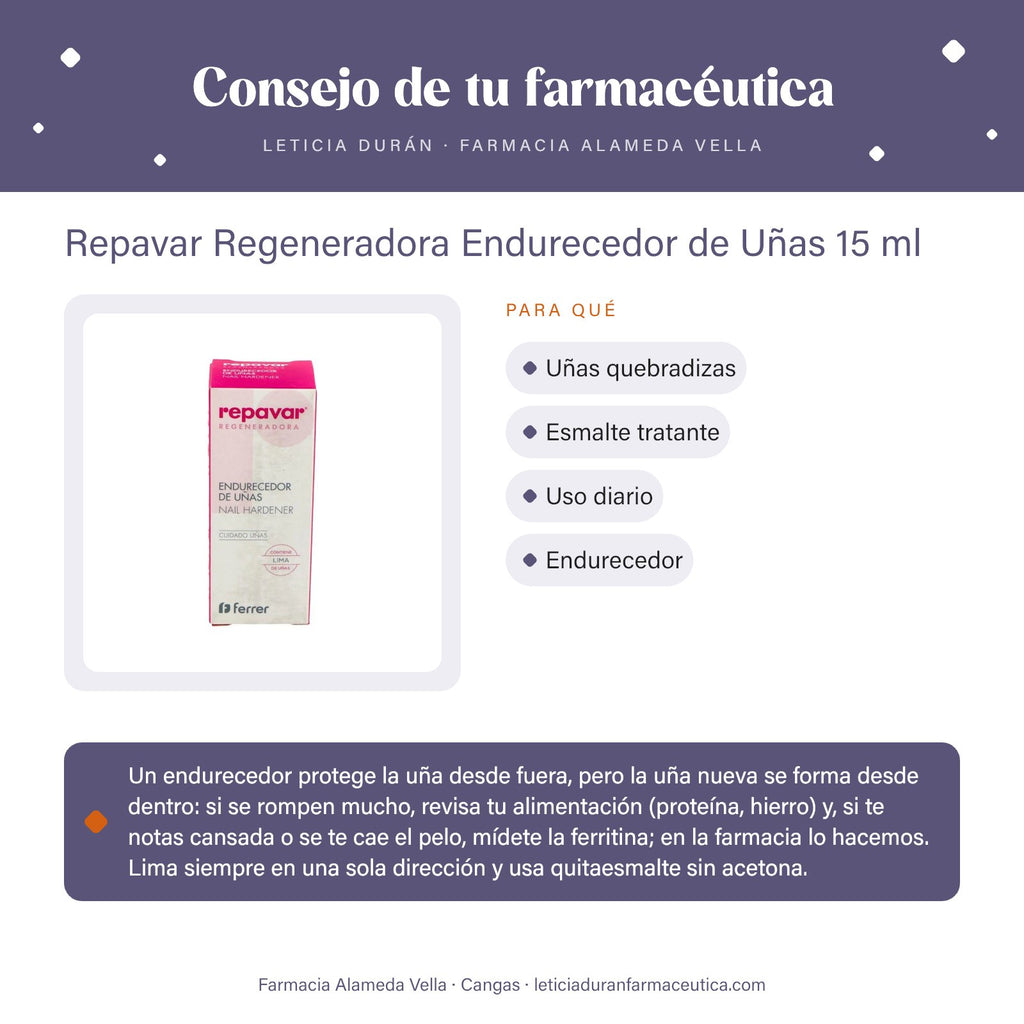 Repavar Regeneradora Endurecedor de Uñas 15 ml – consejo de tu farmacéutica