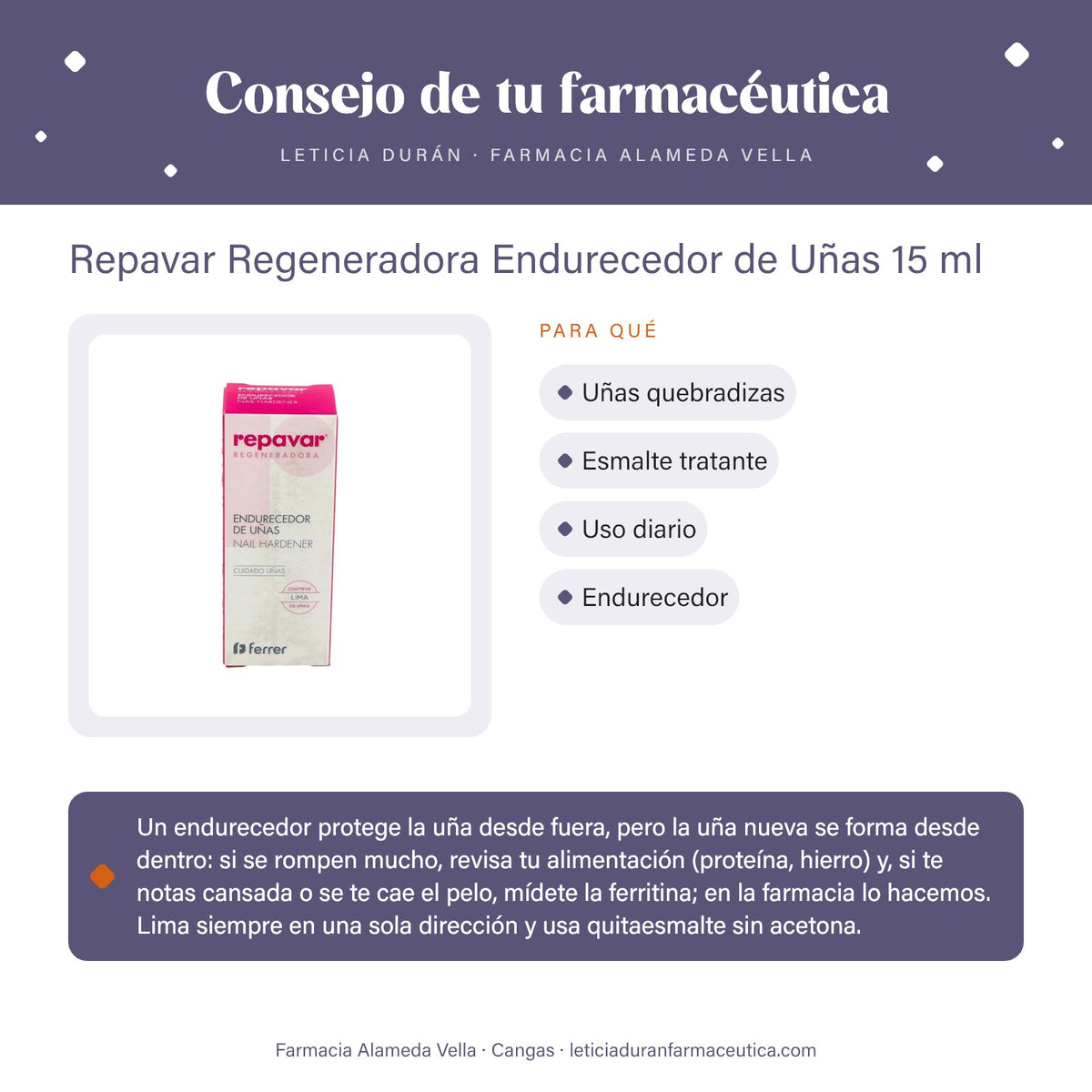 Repavar Regeneradora Endurecedor de Uñas 15 ml – consejo de tu farmacéutica