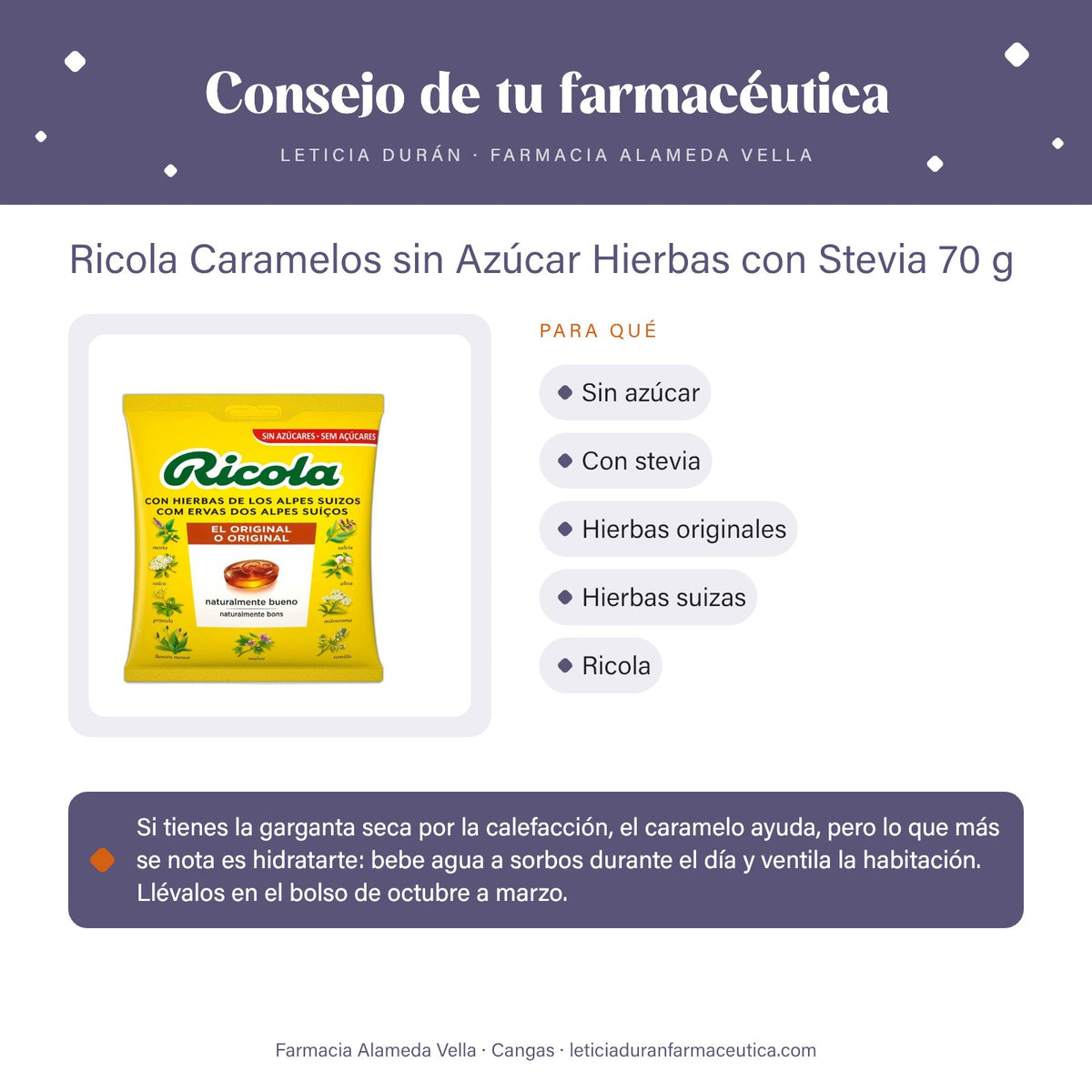 Ricola Caramelos sin Azúcar Hierbas con Stevia 70 g – consejo de tu farmacéutica