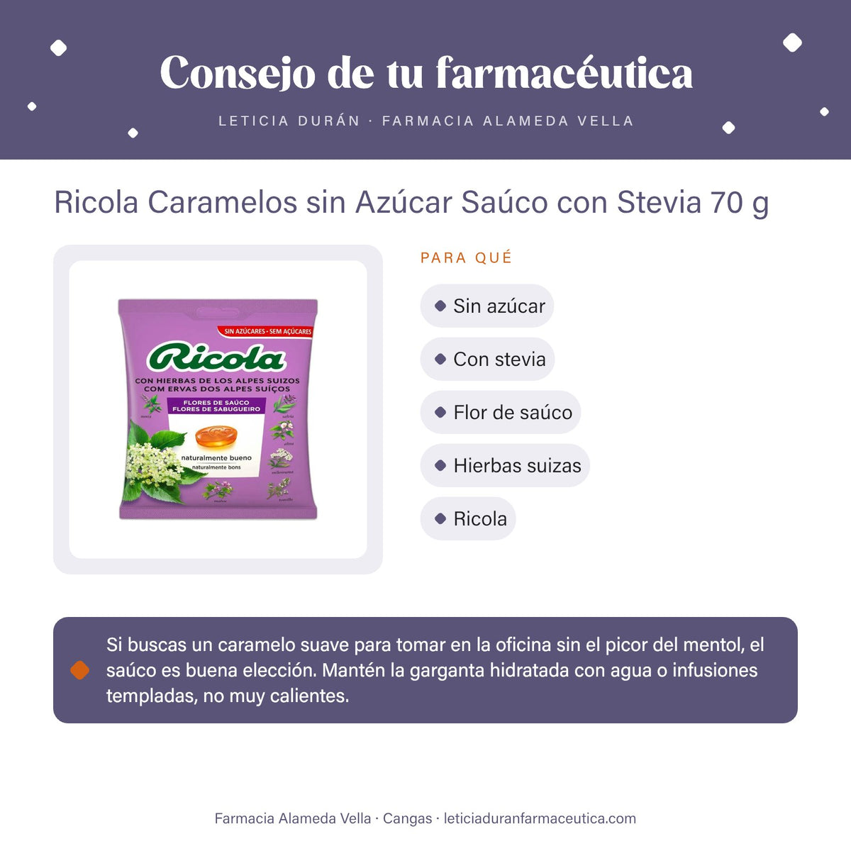 Ricola Caramelos sin Azúcar Saúco con Stevia 70 g – consejo de tu farmacéutica