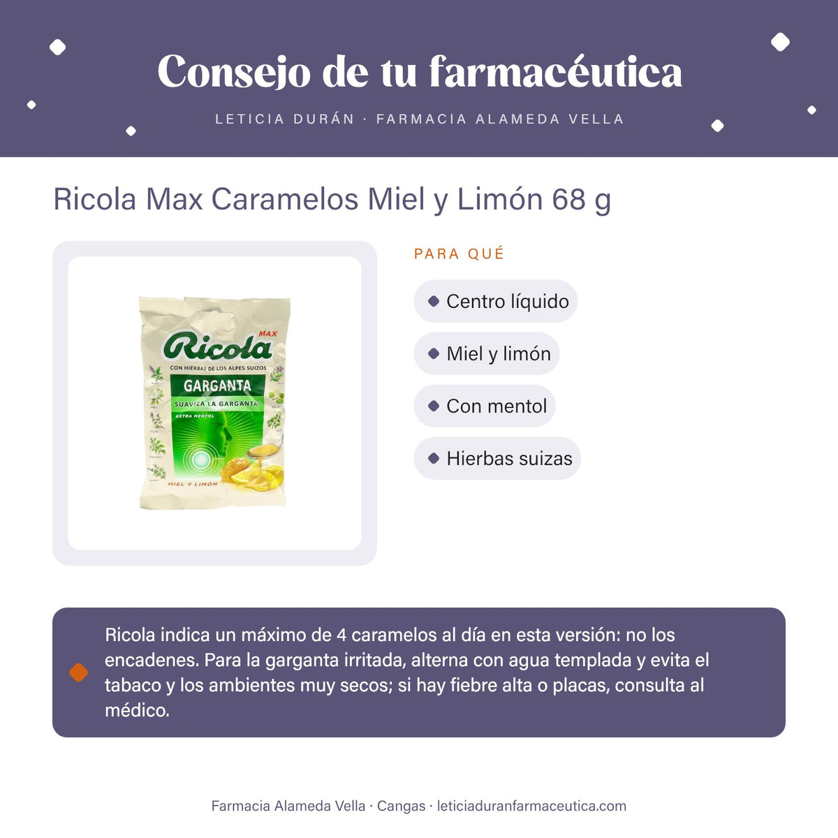 Ricola Max Caramelos Miel y Limón 68 g – consejo de tu farmacéutica