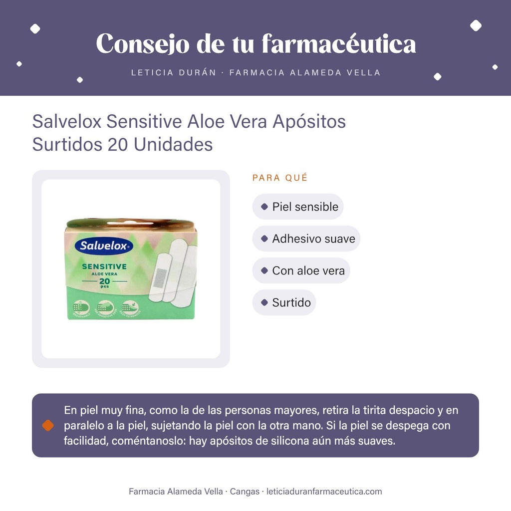 Salvelox Sensitive Aloe Vera Apósitos Surtidos 20 Unidades – consejo de tu farmacéutica