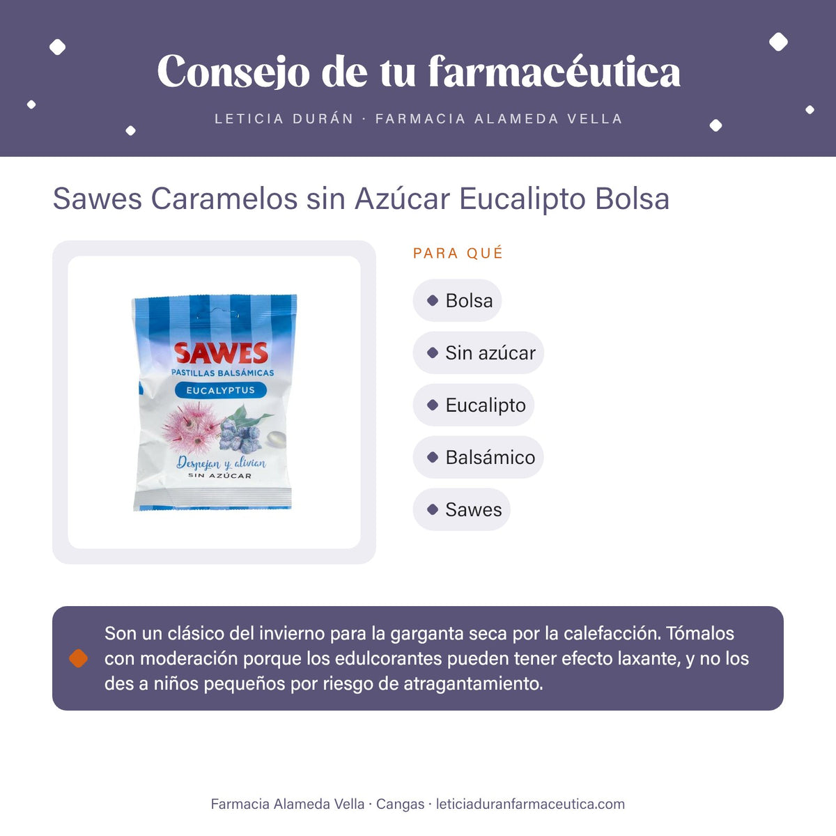 Sawes Caramelos sin Azúcar Eucalipto Bolsa – consejo de tu farmacéutica