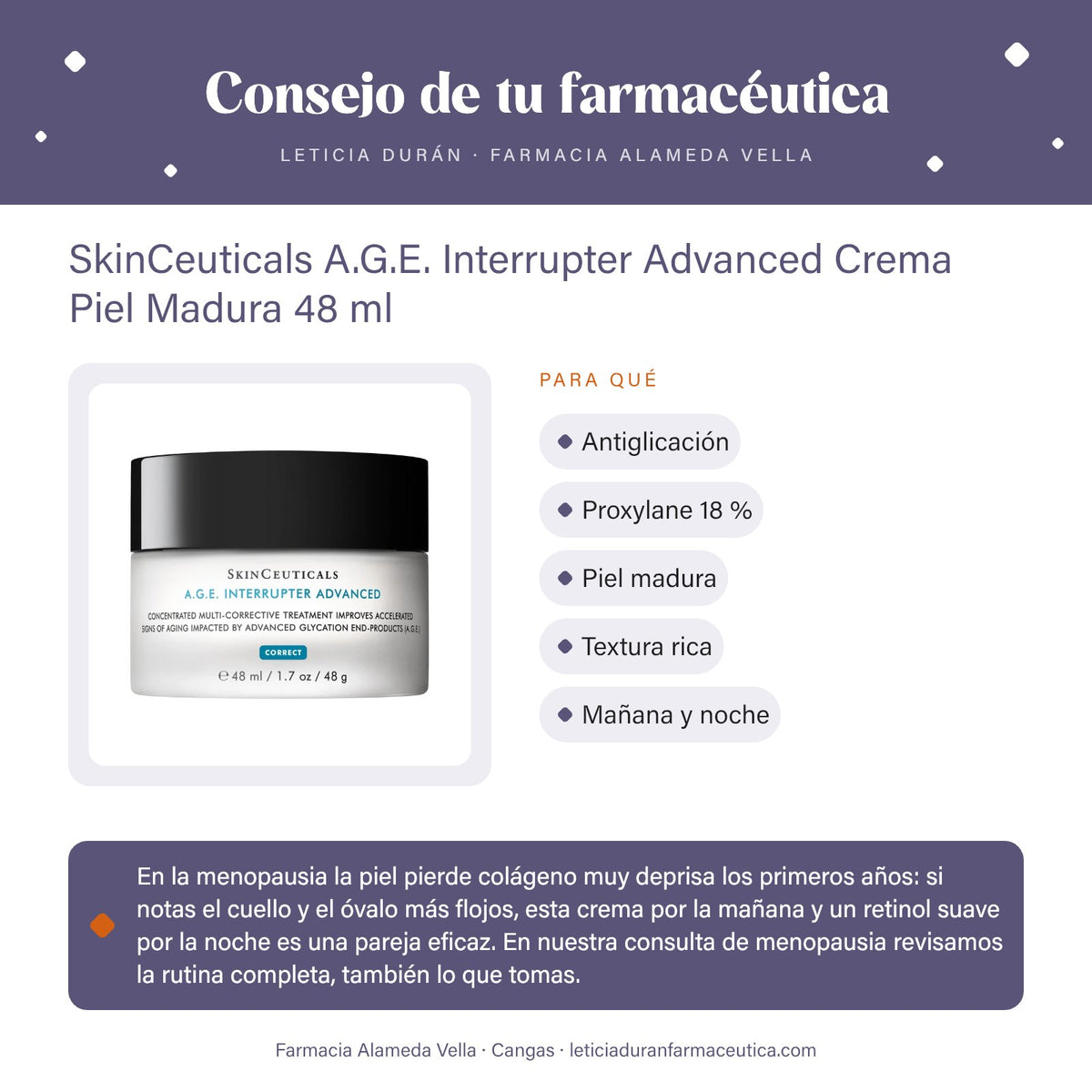 SkinCeuticals A.G.E. Interrupter Advanced Crema Piel Madura 48 ml – consejo de tu farmacéutica