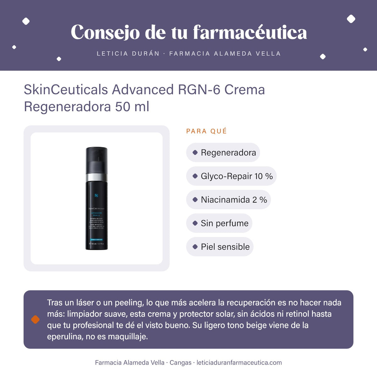 SkinCeuticals Advanced RGN-6 Crema Regeneradora 50 ml – consejo de tu farmacéutica
