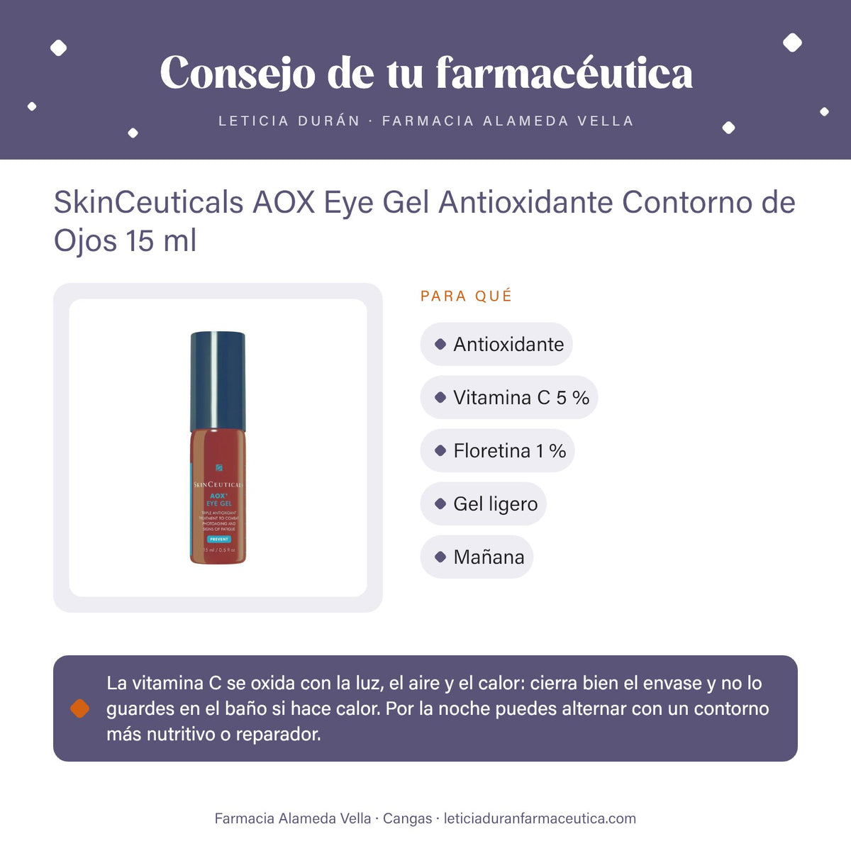 SkinCeuticals AOX Eye Gel Antioxidante Contorno de Ojos 15 ml – consejo de tu farmacéutica