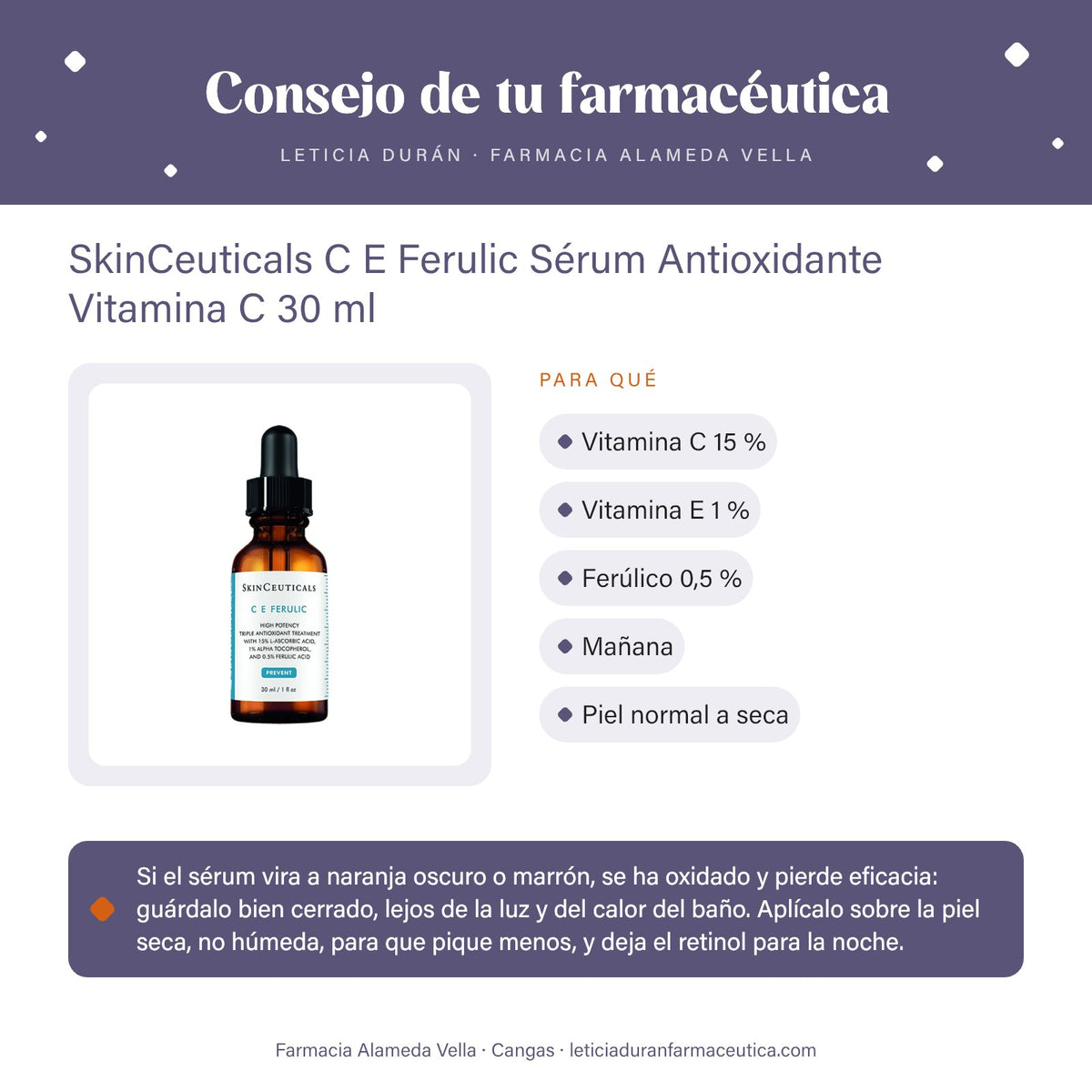 SkinCeuticals C E Ferulic Sérum Antioxidante Vitamina C 30 ml – consejo de tu farmacéutica