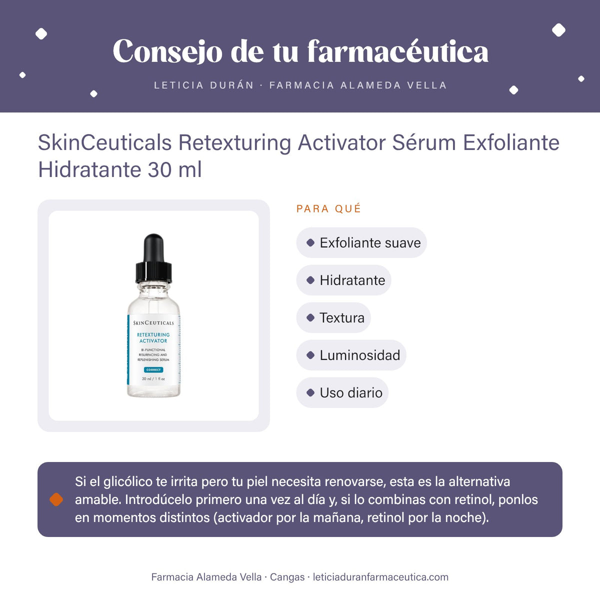 SkinCeuticals Retexturing Activator Sérum Exfoliante Hidratante 30 ml – consejo de tu farmacéutica