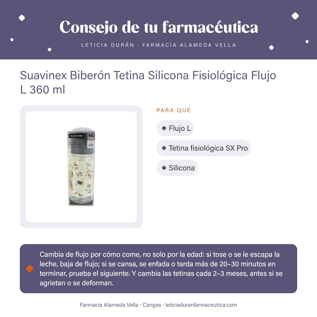 Suavinex Biberón Tetina Silicona Fisiológica Flujo L 360 ml – consejo de tu farmacéutica