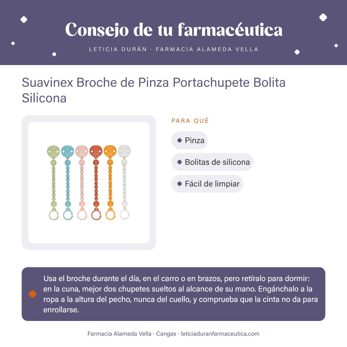 Suavinex Broche de Pinza Portachupete Bolita Silicona – consejo de tu farmacéutica