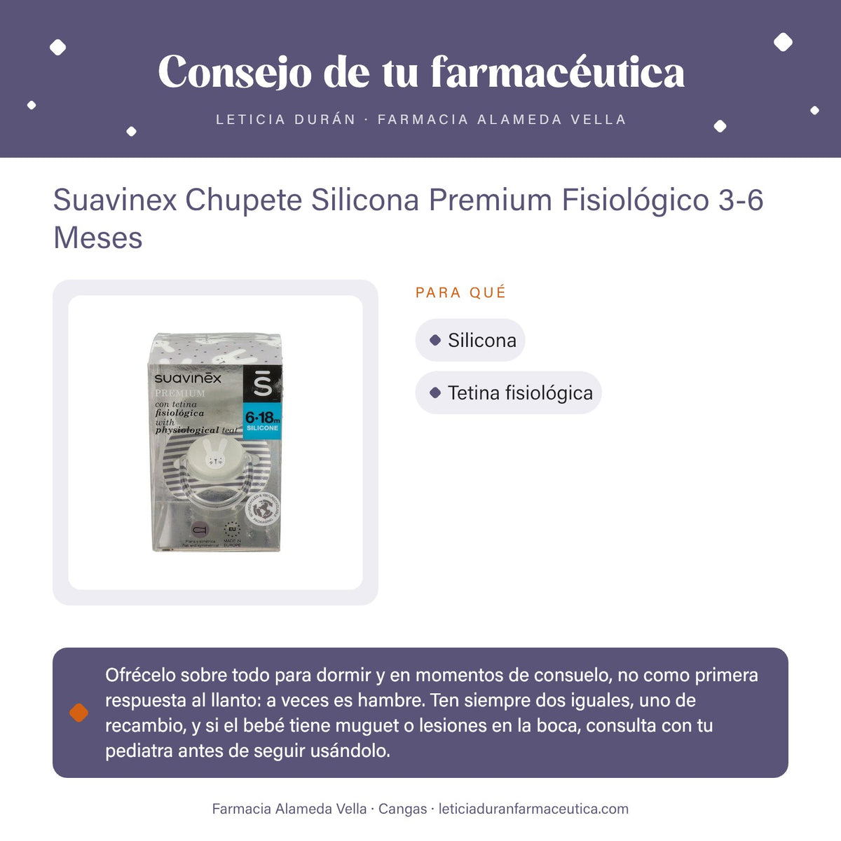Suavinex Chupete Silicona Premium Fisiológico 3-6 Meses – consejo de tu farmacéutica