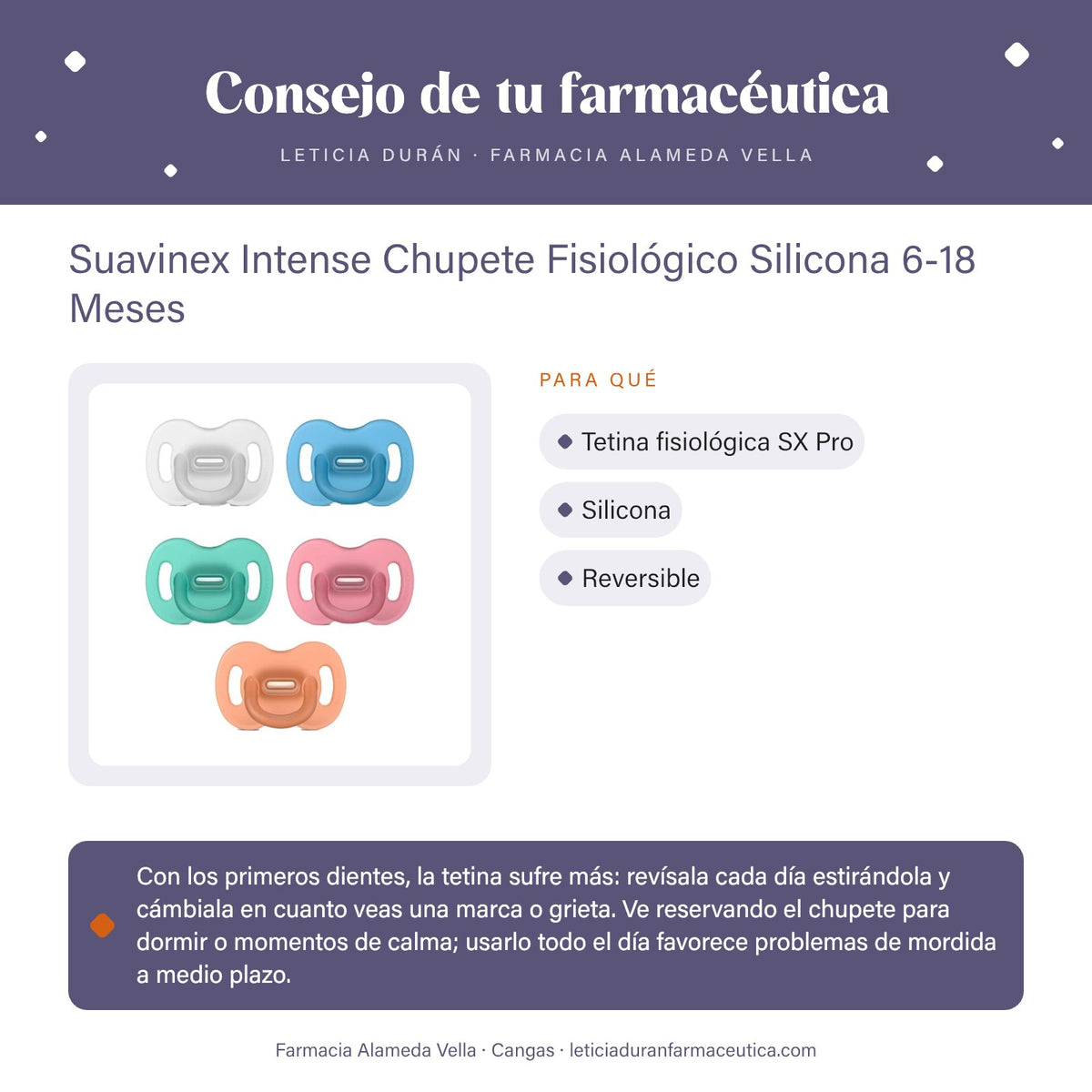 Suavinex Intense Chupete Fisiológico Silicona 6-18 Meses – consejo de tu farmacéutica