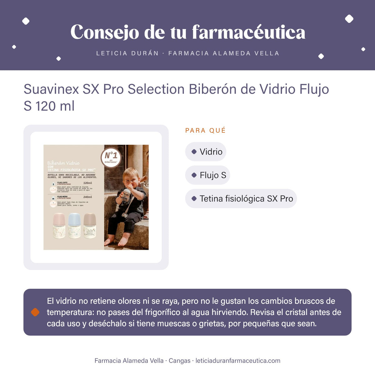 Suavinex SX Pro Selection Biberón de Vidrio Flujo S 120 ml – consejo de tu farmacéutica