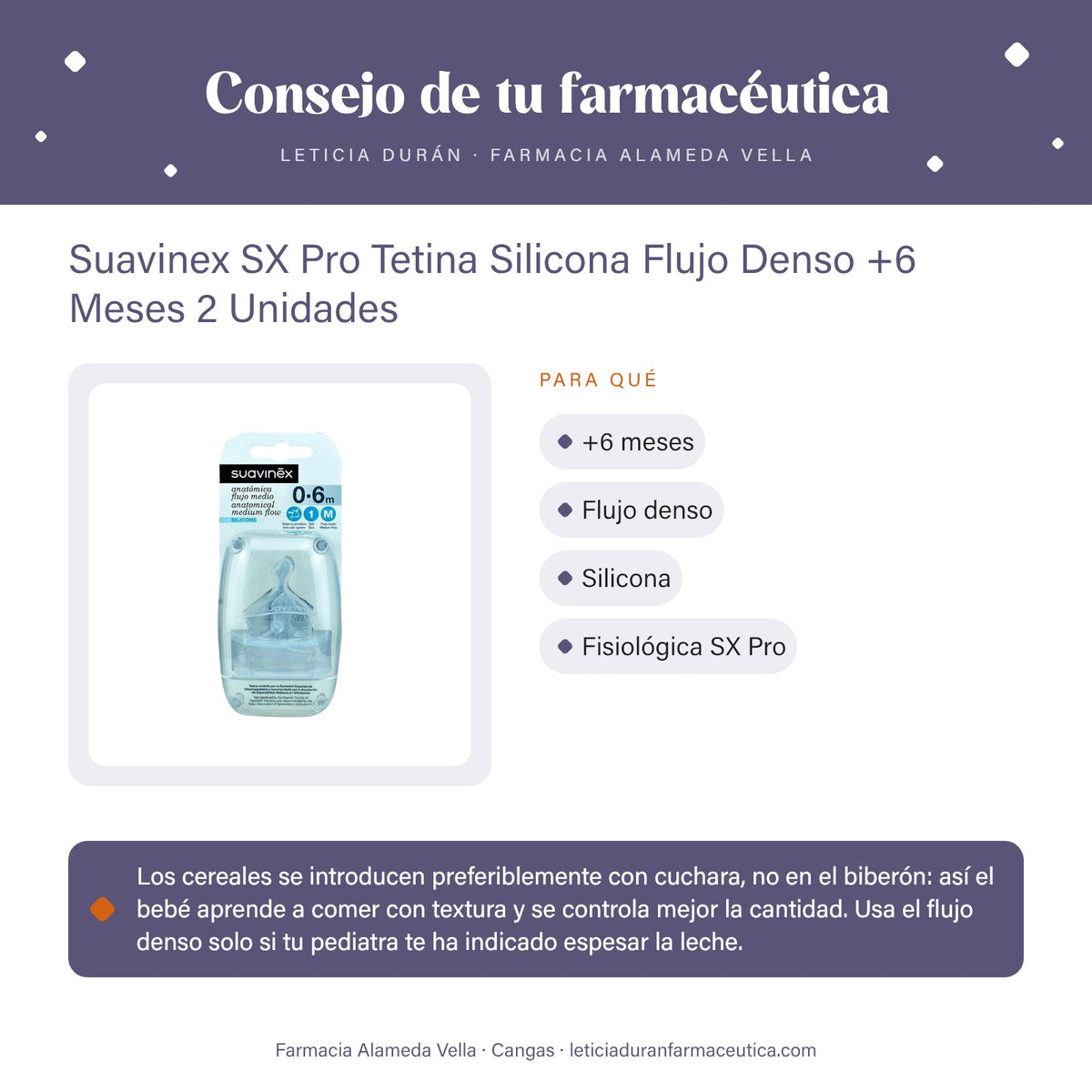 Suavinex SX Pro Tetina Silicona Flujo Denso +6 Meses 2 Unidades – consejo de tu farmacéutica