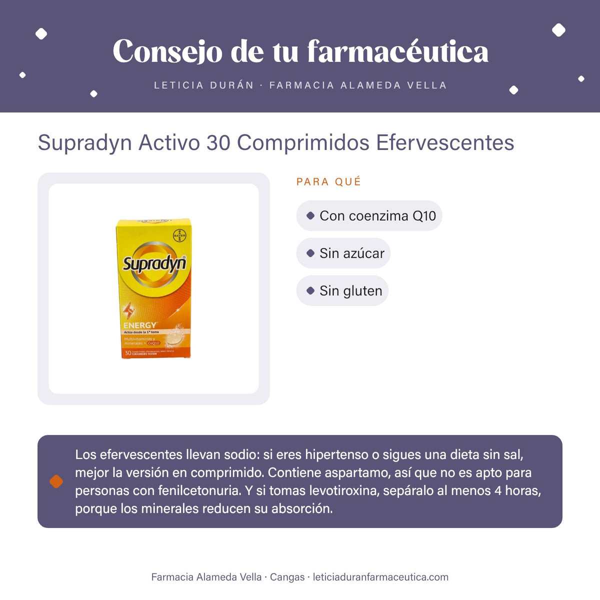 Supradyn Activo 30 Comprimidos Efervescentes – consejo de tu farmacéutica