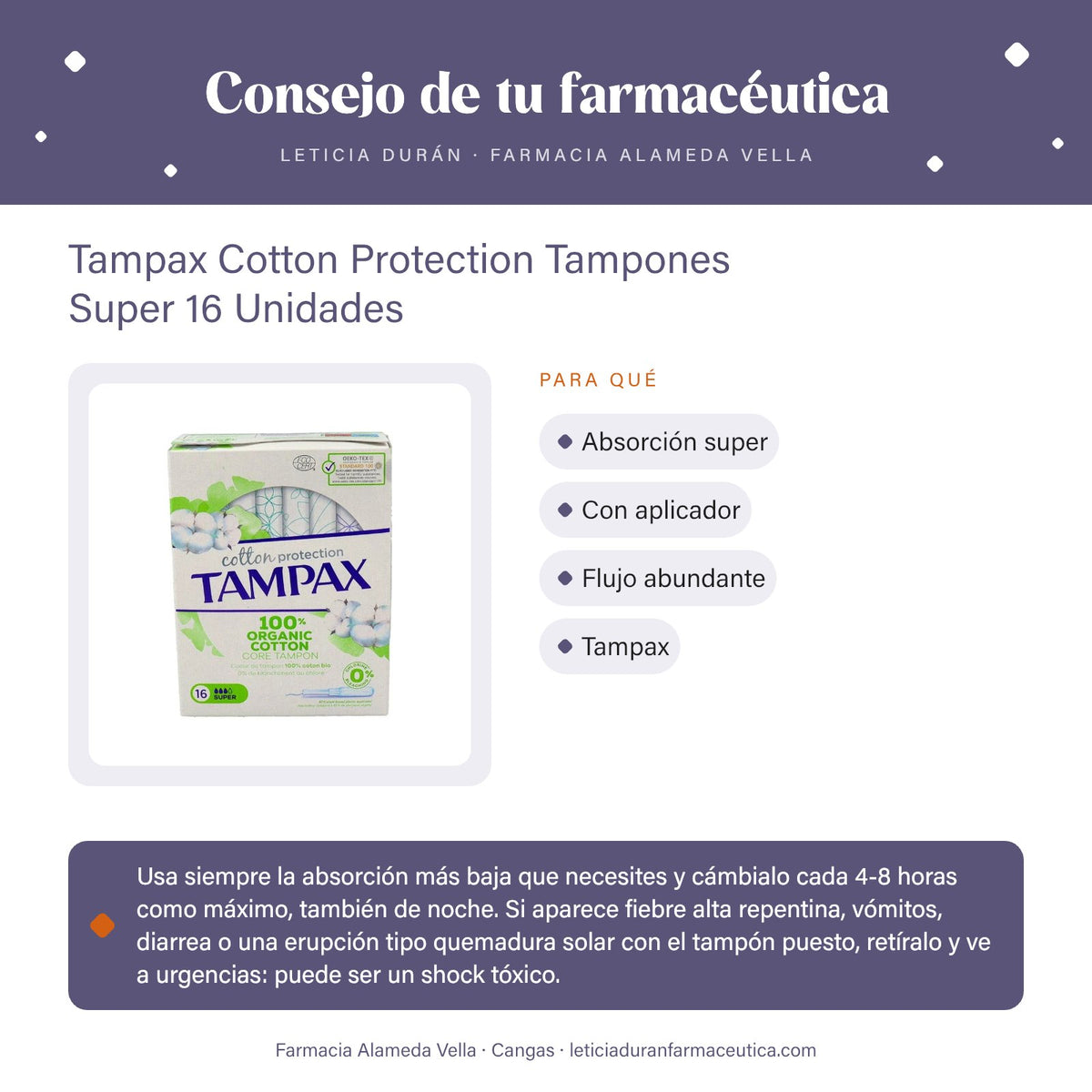 Tampax Cotton Protection Tampones Super 16 Unidades – consejo de tu farmacéutica