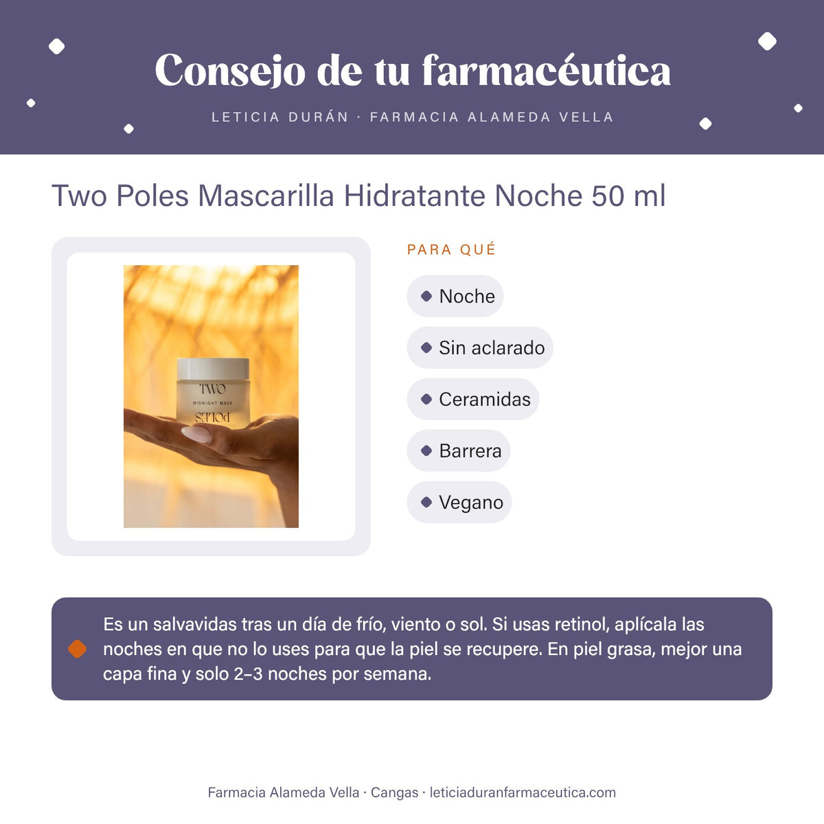 Two Poles Mascarilla Hidratante Noche 50 ml – consejo de tu farmacéutica