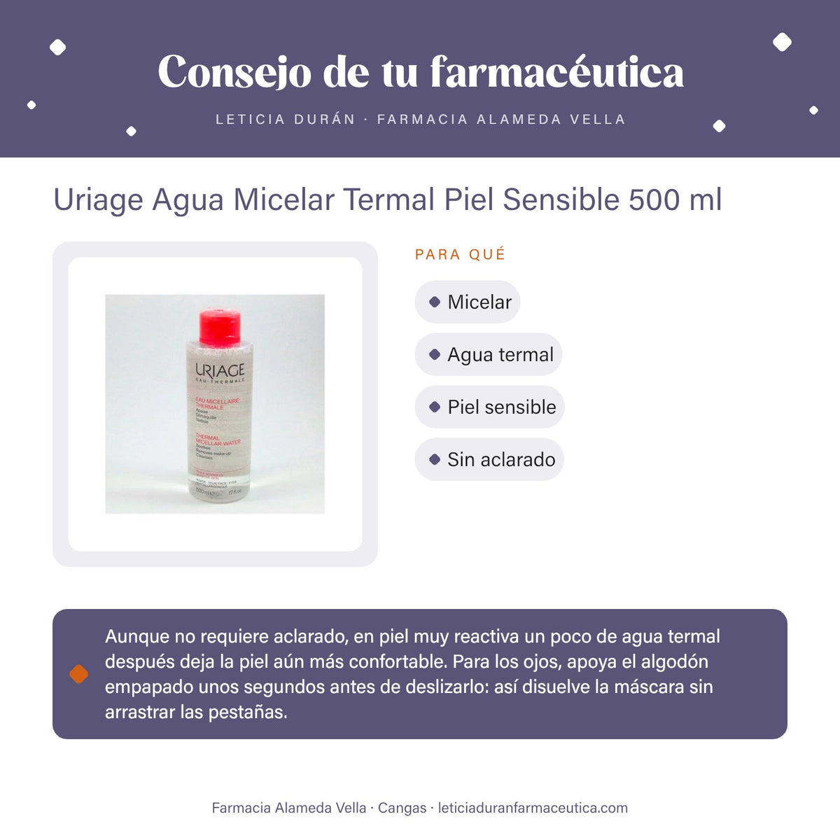 Uriage Agua Micelar Termal Piel Sensible 500 ml – consejo de tu farmacéutica