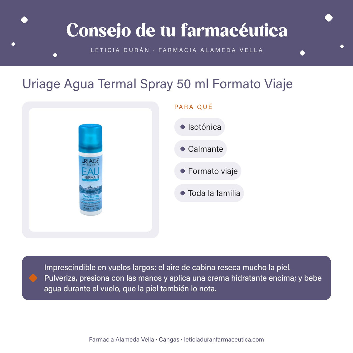 Uriage Agua Termal Spray 50 ml Formato Viaje – consejo de tu farmacéutica