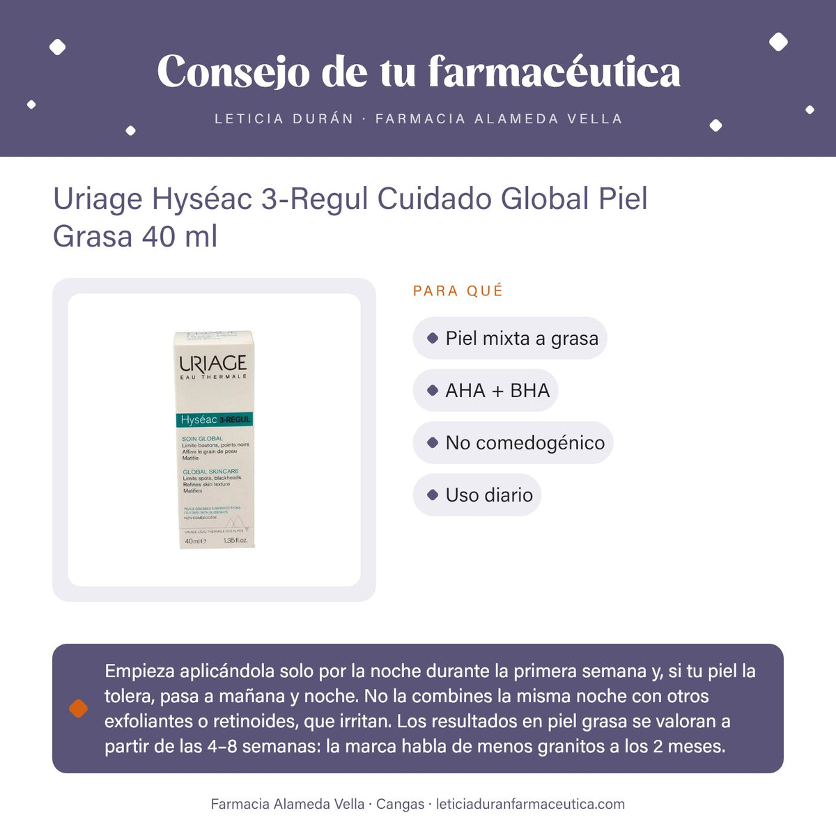 Uriage Hyséac 3-Regul Cuidado Global Piel Grasa 40 ml – consejo de tu farmacéutica