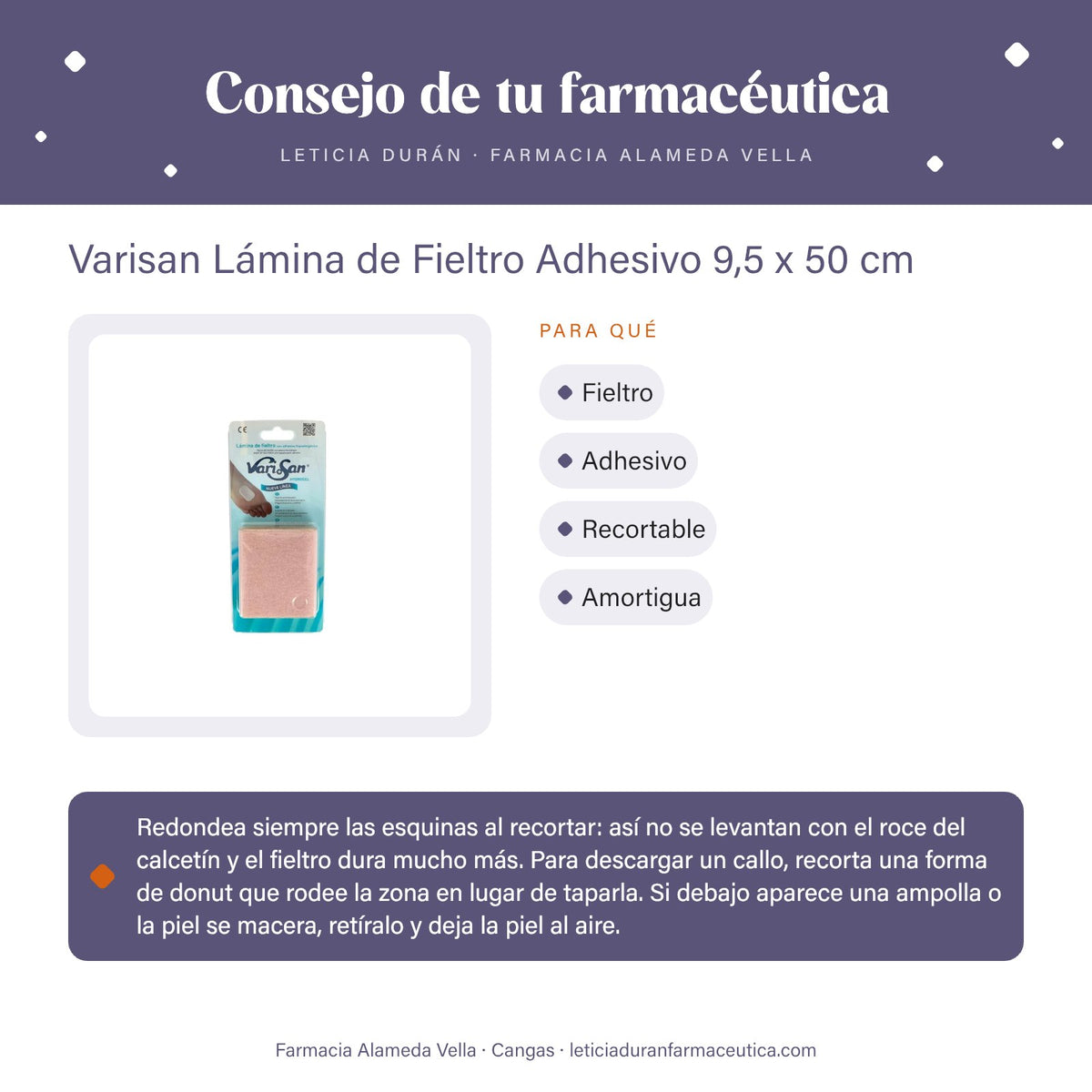 Varisan Lámina de Fieltro Adhesivo 9,5 x 50 cm – consejo de tu farmacéutica