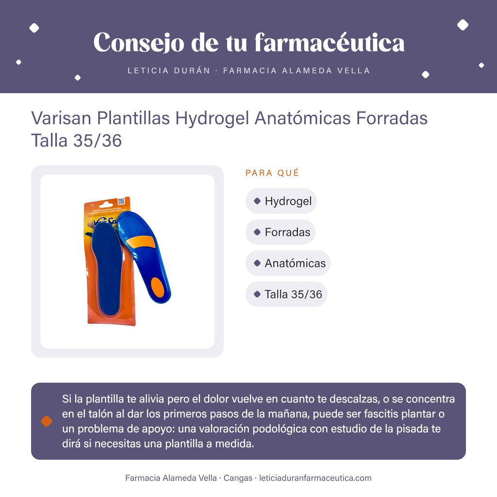 Varisan Plantillas Hydrogel Anatómicas Forradas Talla 35/36 – consejo de tu farmacéutica